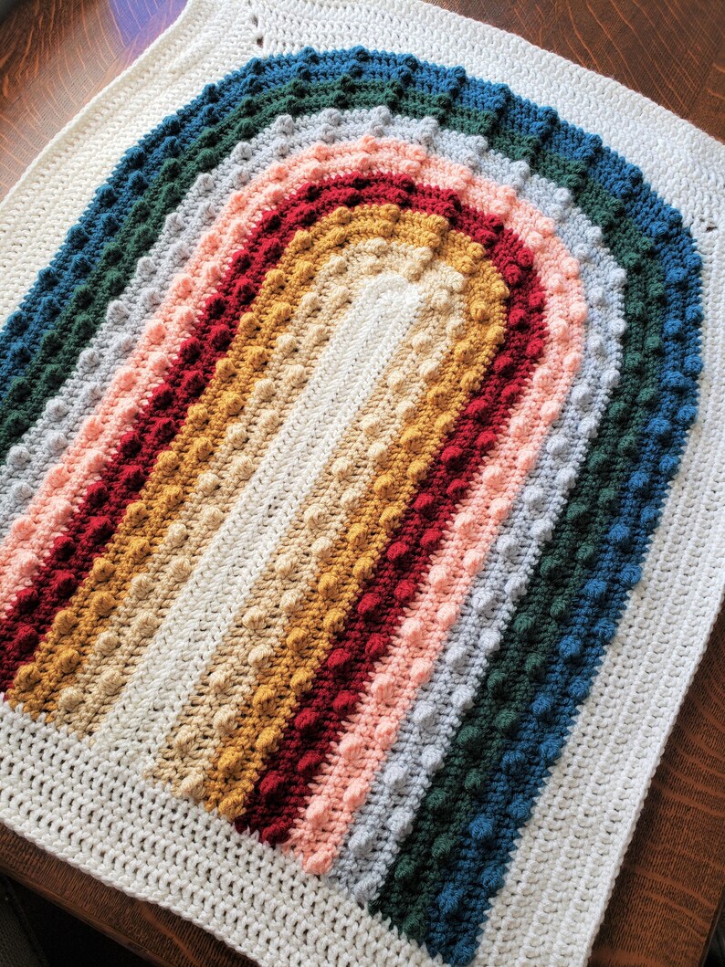 Crochet Rainbow Bobble Blanket Pastel and Natural Etsy
