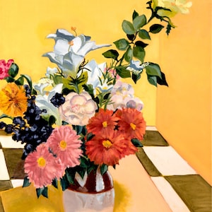 Yellow bouquet flower wall art-Yellow summer flower wall art-Birthday bouquet art print-Bouquet Giclee-Made in America wall art