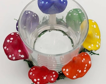 Rainbow mushroom fairy ring tea-light holder candle holder toadstool