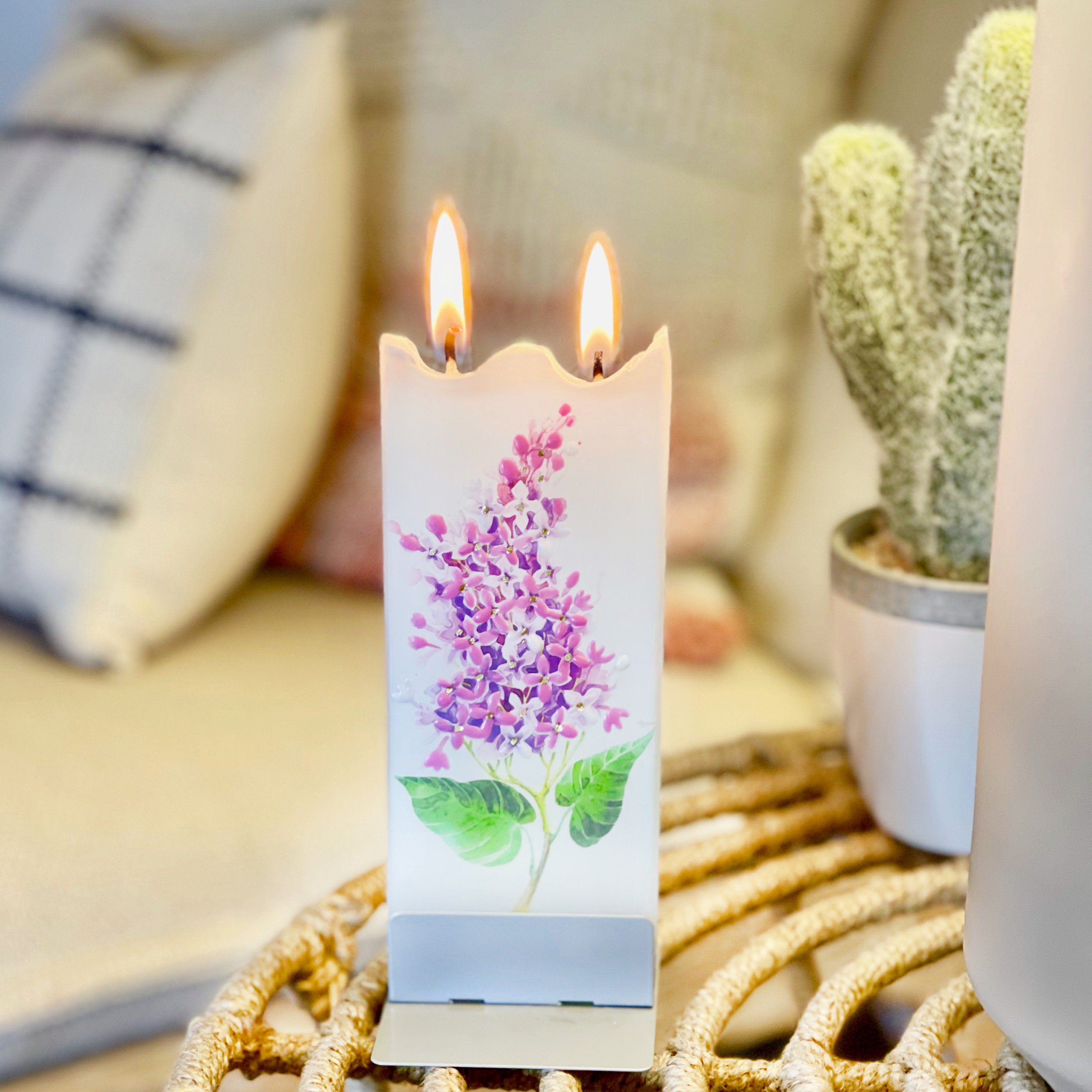 Hand Painted Flat Candle White Dandelion Small Unique Gift Etsy.de