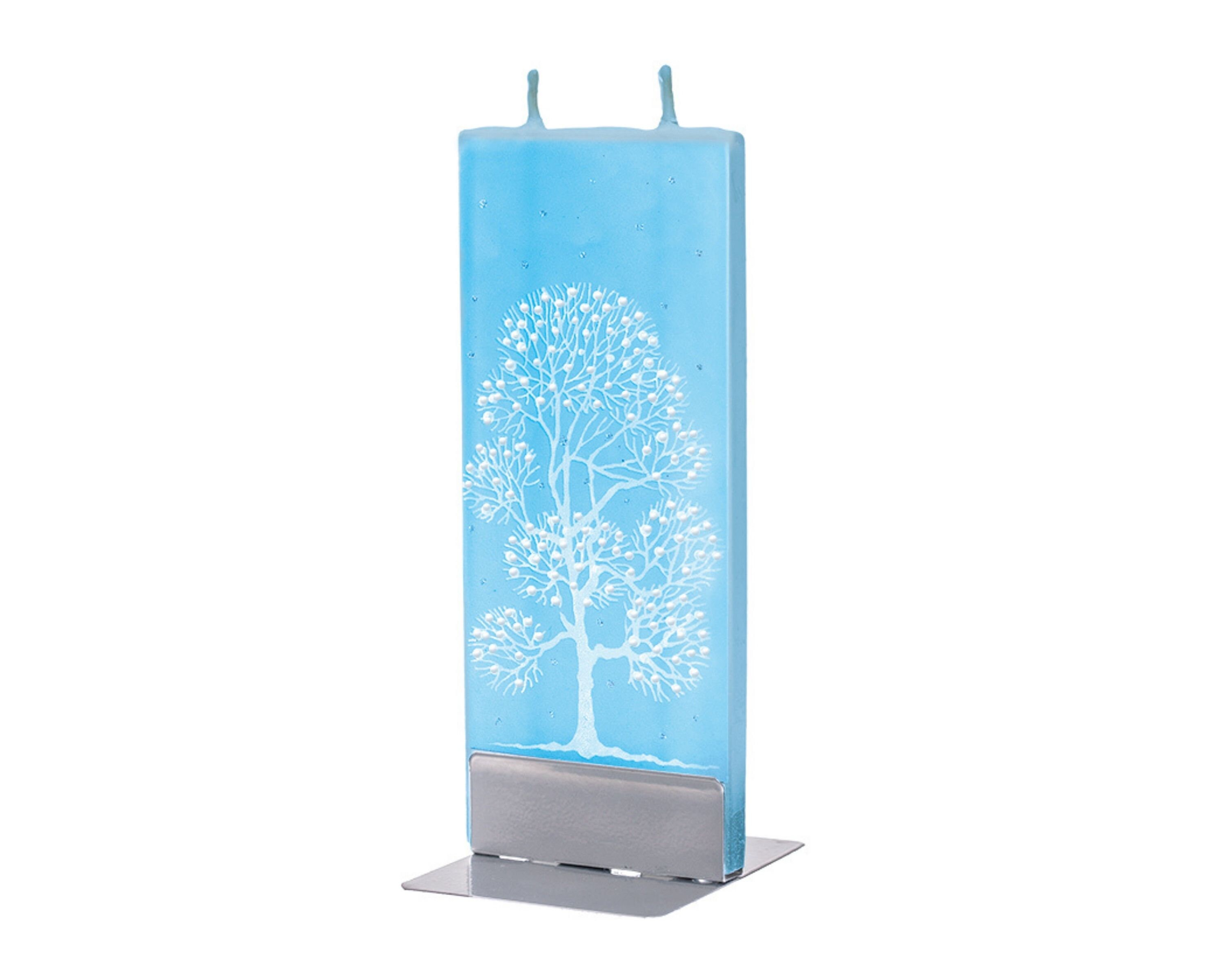 Hand Painted Flat Candle White and Blue Tree Small Unique Etsy