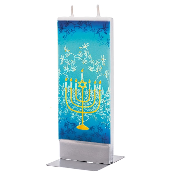 Hand Painted Flat Candle | Menorah | Small Unique Gift | Judaica Gift | Jewish Home Décor