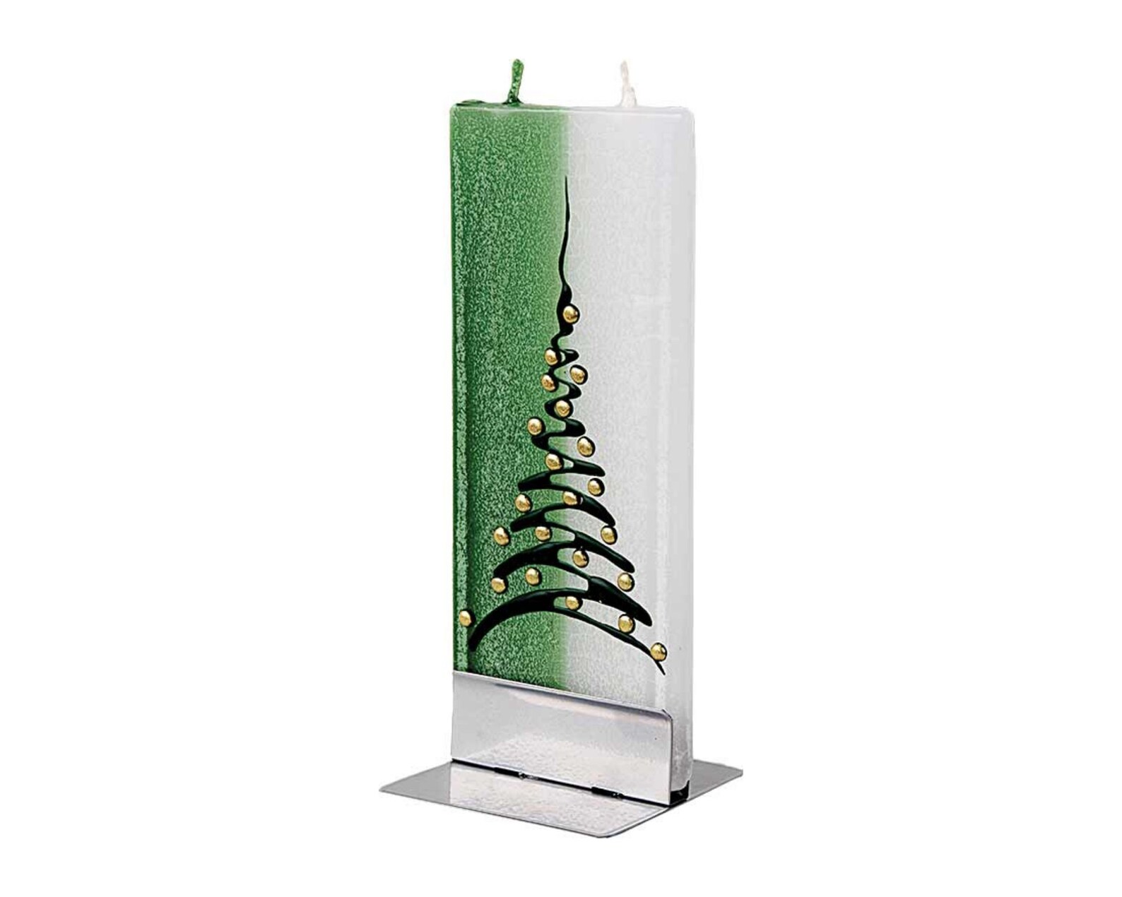 Hand Painted Flat Candle Green and White Christmas Tree Etsy