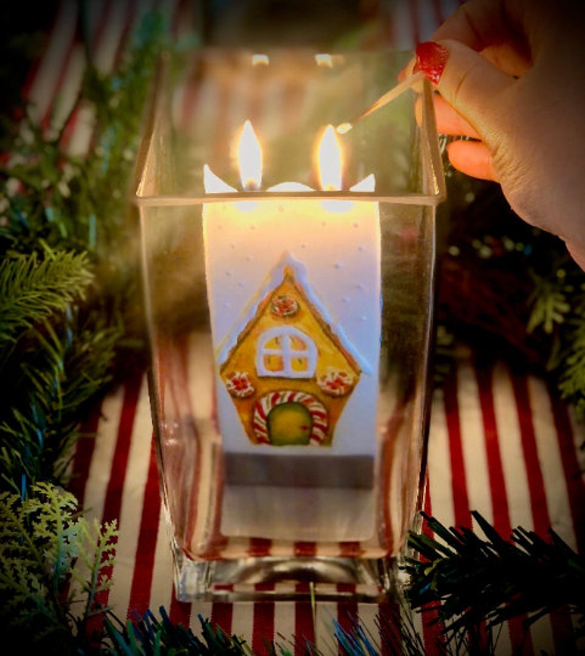 Hand Painted Flat Candle Night Miracle Small Unique Gift Etsy