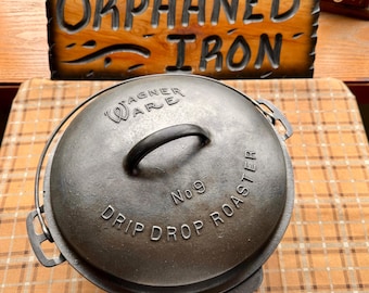 Rare! Wagner #9 Raised Logo Round Roaster Cast Iron Dutch Oven