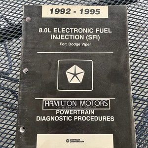 1992-1995 Dodge Viper 8.0 Liter Electronic Fuel Injection Chrysler Service Shop Manual Supplement