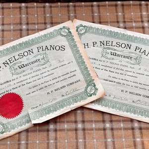 1910 H P Nelson Piano Company Warranty