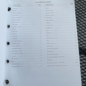 May include: A black and white alphabetical index page with a list of motorcycle parts and their corresponding page numbers. The page is titled "Alphabetical Index".