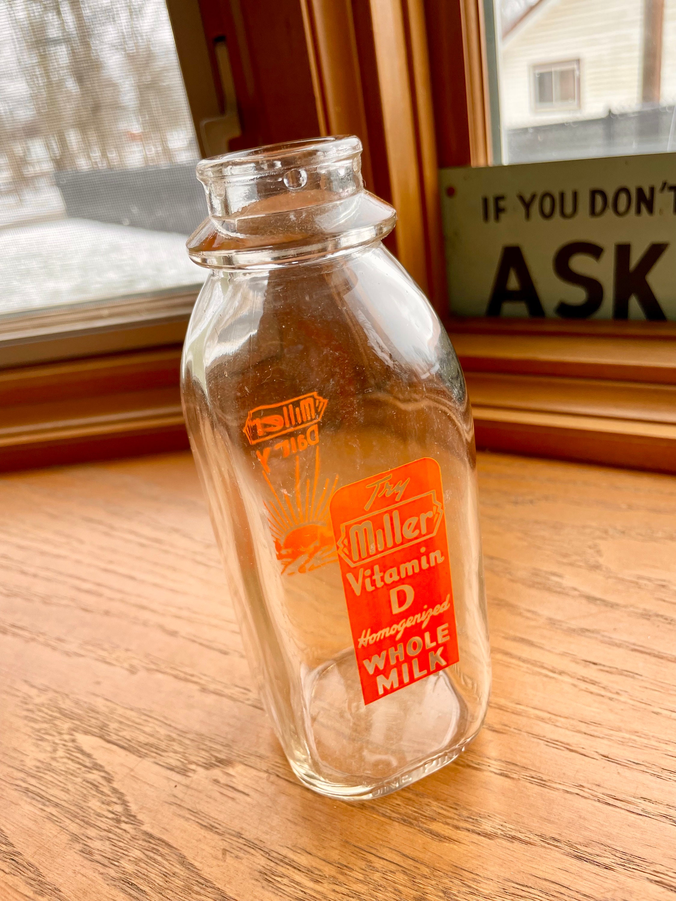 Miller Dairy Glass Milk Bottle With Great Graphics 