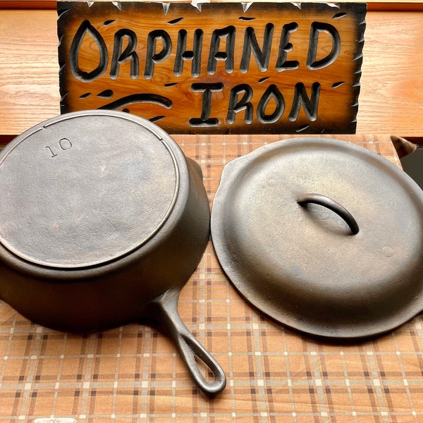 Rare! Lodge #10 Cast Iron Chicken Fryer/Deep Skillet with Basting Lid