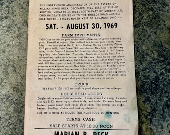1969 Estate Auction Poster: Greenville Ohio, Farm Implements