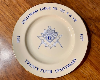 1977 Englewood No. 743 Masonic Lodge 25th Anniversary Reconsecration Square and Compass Plate