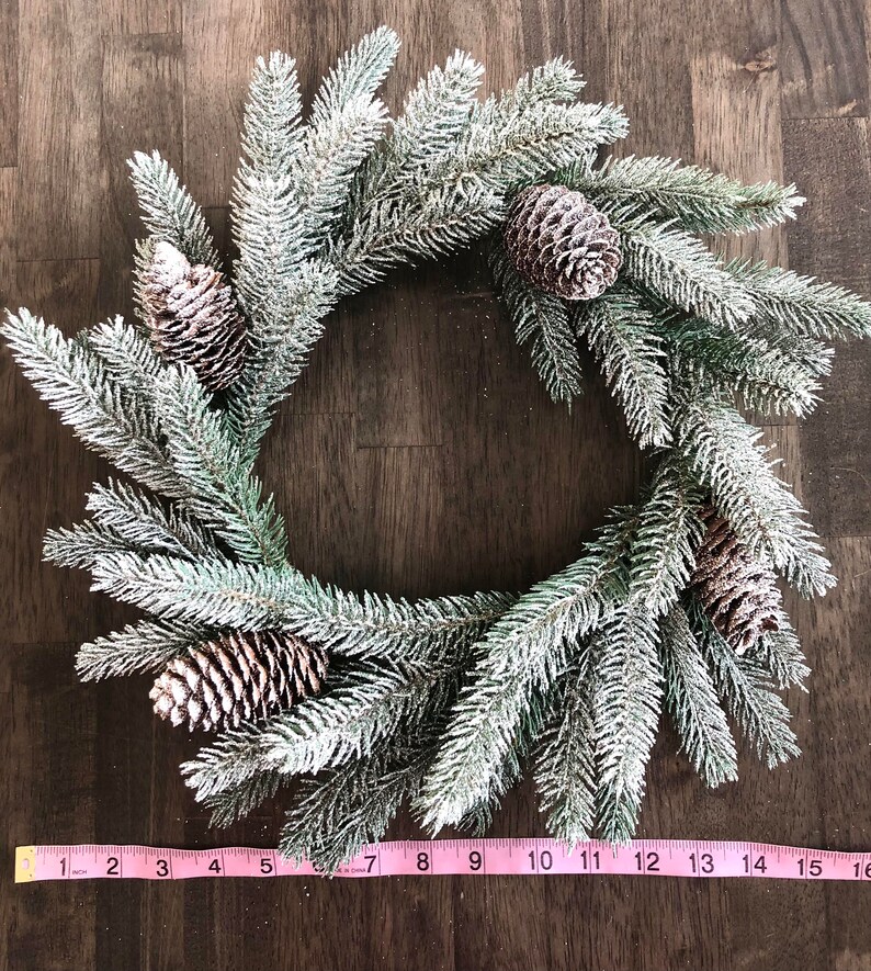 16 Flocked Pine Centerpiece Wreath,Artificial Pine Wreath,Pinecone Candle Wreath,Frosted Pine Wreath,Table Centerpiece,Wedding Centerpieces image 4