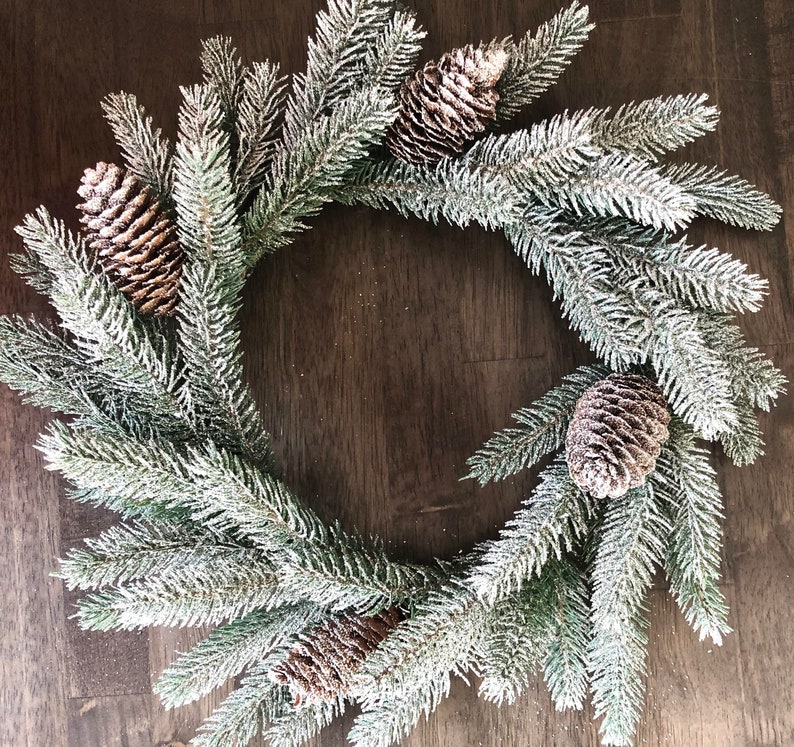 16 Flocked Pine Centerpiece Wreath,Artificial Pine Wreath,Pinecone Candle Wreath,Frosted Pine Wreath,Table Centerpiece,Wedding Centerpieces image 5