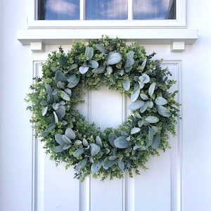 Frosted Eucalyptus & Lambs Ear Wreath,Wreath with Ribbon,Wreath with Bow,Lambs Ear Wreath,Wedding Wreath,Farmhouse Wreath,Front Door Wreath