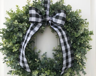 Eucalyptus Wreath & Buffalo Plaid Bow,Farmhouse Wreath,Gift for Her,Eucalyptus Wreath,Country Wreath,Wedding Wreath,Wreath for Front Door