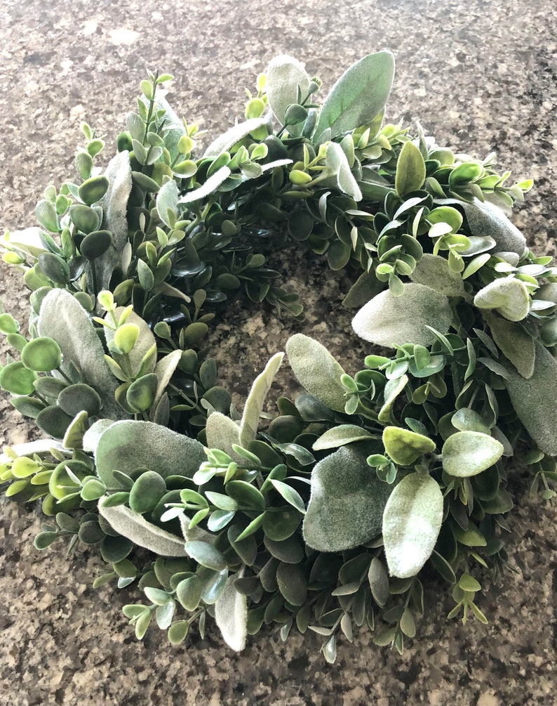 Eucalyptus Lambs Ear Wreath & Garland,Table Wreath,Centerpiece Wreath,Candle Wreath,Candle Ring,Lambs Ear Wreath,Eucalyptus Wreath Strand image 6