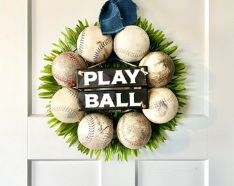 Softball Wreath,Play Ball,Spring Sports,Front Door Wreath,Sporting Decor,Slow Fast Pitch,Vintage Softballs,Home Run,Bases Loaded Decorations
