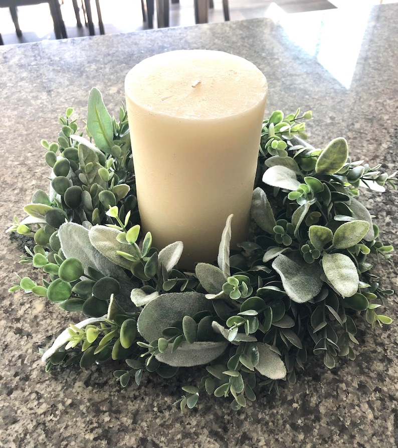 Eucalyptus Lambs Ear Wreath & Garland,Table Wreath,Centerpiece Wreath,Candle Wreath,Candle Ring,Lambs Ear Wreath,Eucalyptus Wreath Strand image 8