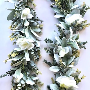 Lambs Ear & Eucalyptus Garland and Wreaths w/ Flowers Pips,Wedding Centerpiece,Lantern Decor, Greenery,Table Runner,Mantel Garland,Strand