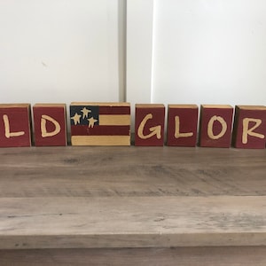 Old Glory Blocks,Patriotic Decor,Americana Decor,Stars Stripes,Independence Day Decor,Farmhouse Decor,4th of July Decor,Red White Blue Decor