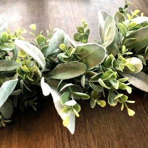 Eucalyptus Lambs Ear Wreath & Garland,Table Wreath,Centerpiece Wreath,Candle Wreath,Candle Ring,Lambs Ear Wreath,Eucalyptus Wreath Strand image 4