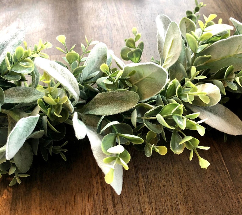 Eucalyptus Lambs Ear Wreath & Garland,Table Wreath,Centerpiece Wreath,Candle Wreath,Candle Ring,Lambs Ear Wreath,Eucalyptus Wreath Strand image 4