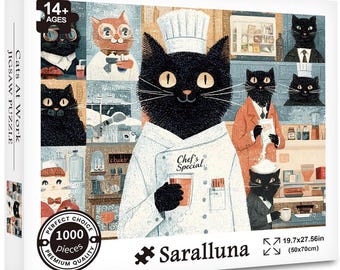 Black Cat Chef Jigsaw Puzzle, Whimsical Kitchen Art, 1000 Pieces, Cozy Cottagecore (50x70cm)