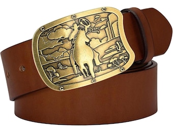 Brown Leather Belt with Western Buckle vintage style