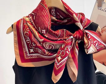 Large 35”Silk Feeling Hair Wrapping Satin Scarves