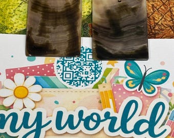 Handcrafted Shell Rectangle Dangle Earrings Brown Gray Beads