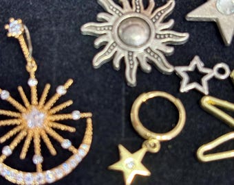Gold Silver Metal Sun Star Charms Pendants Set Assorted Jewelry Making 6