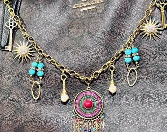 Gold Filled Purse Chain: Boho Handbag Charms, Colorful Tassels
