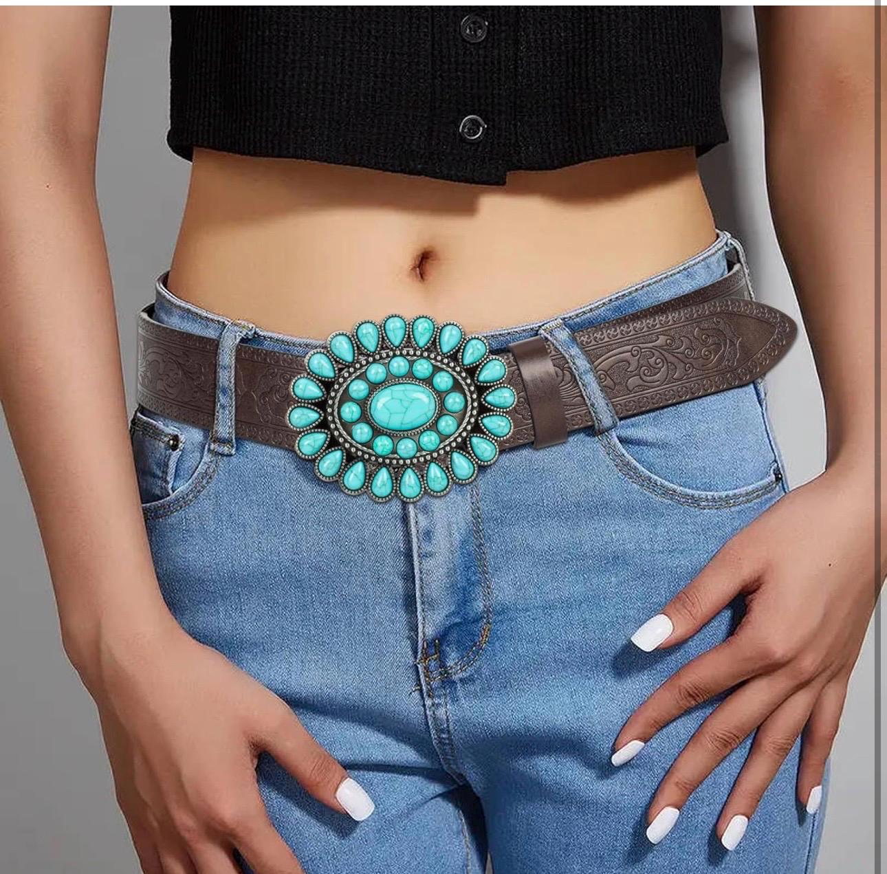 1515 Western Belts For Women Cowgirl,cowboy Bling Country Turquoise Angel Ranch Girls Turquoise Leather Belt – Branded Country Wear main image 2