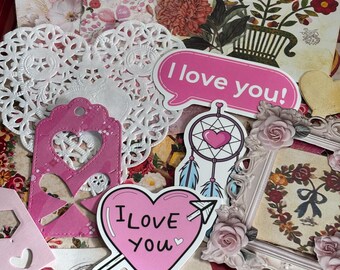 Valentine day inspiration mystery Ephemera map multi pocked filled with stickers and ephemera