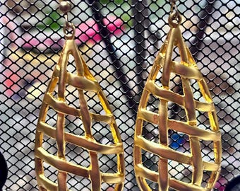 Vintage Gold Teardrop Earrings  Geometric Openwork Dangle Earrings Bohemian Chic Jewelry Gift