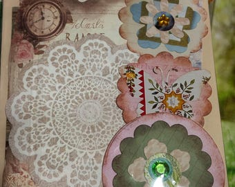 Junk Journal Mystery Grab Bag, 40 Piece Ephemera Scrap Pack, Handmade Paper Flowers, Stickers & Collage Supplies
