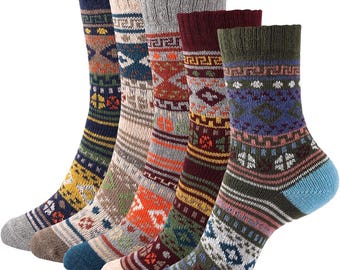 5 Pairs Knit  Socks: Soft Winter Warm Socks
