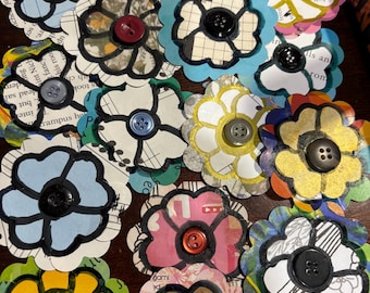 Junk journal mix media Colorful Button Flower Embellishments paper flowers
