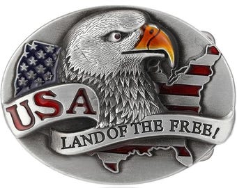 Men's Western Eagle Belt Buckle: USA Land of the Free Cowboy Accessory