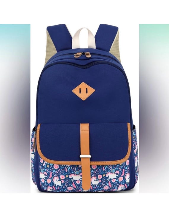 Canvas Unicorn Print School Backpack: 14-15.6 inch Laptop Bag Canvas Unicorn Print School Backpack: 14-15.6 inch Laptop Bag