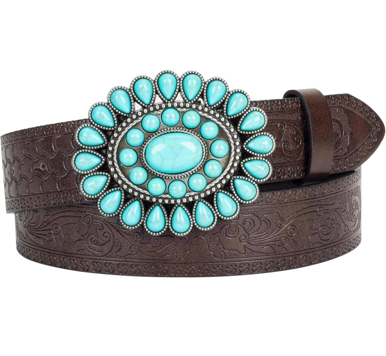 Rhinestone Western Belt: Cowgirl Cowboy Turquoise Studded PU 