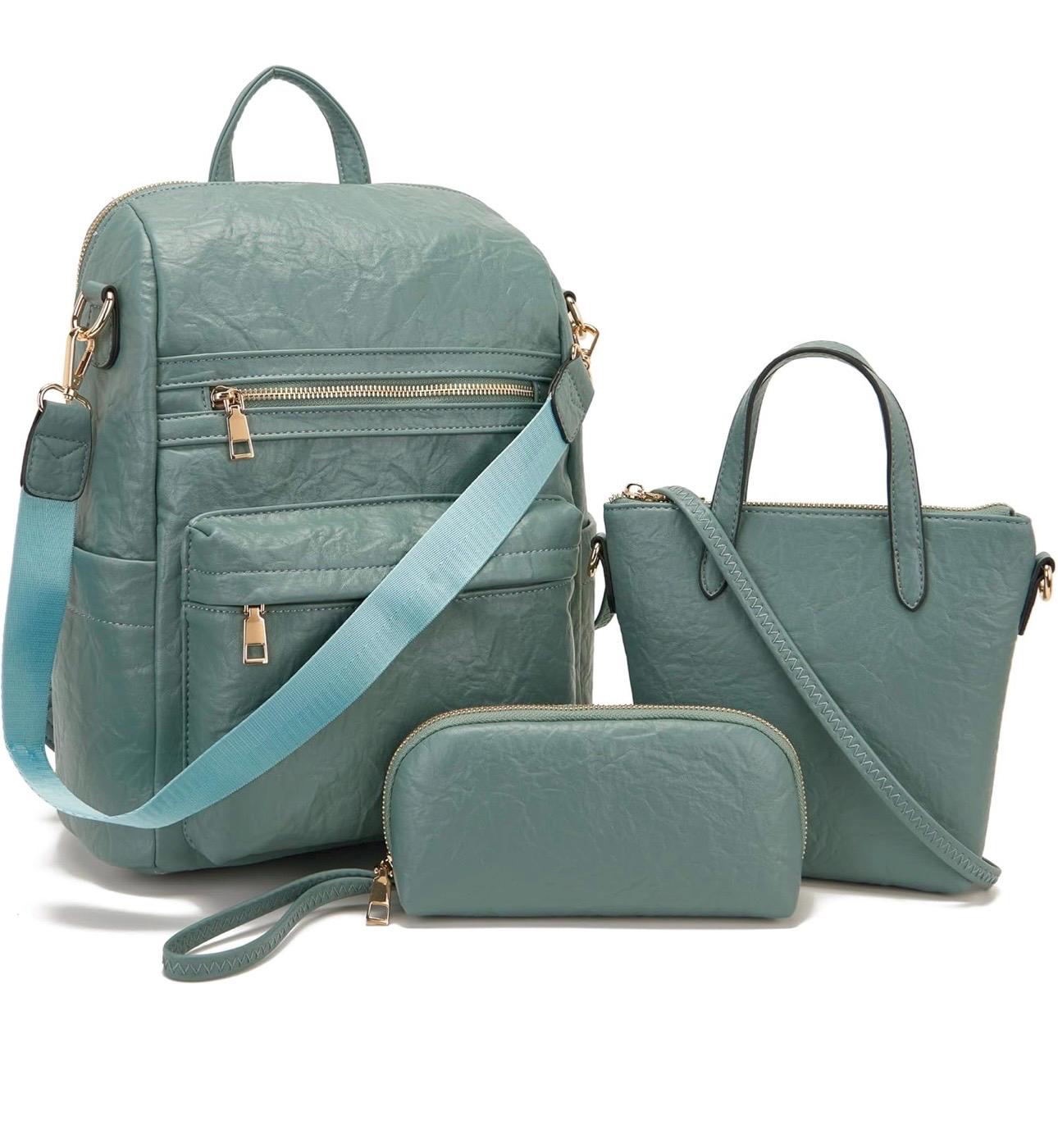 Faux Leather Convertible Backpack & Tote Crossbody Bag Italian Leather Backpack/Crossbody Sky Blue & Tan main image 2