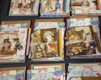 Junk Journal Starter Kit, Vintage Paper, Stickers, Pen, Glue, Grab Bag