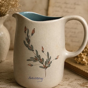 Chatham Stoneware Pitcher 7.5” Turquoise Interior Savory Herb Flower Vase