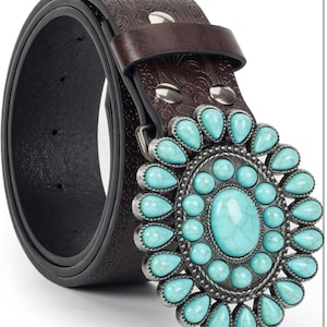 Belt Buckles Vintage Western Rhinestone Turquoise Statement Cowgirl Rodeo Bling Rhinestone Turquoise Belt for Women Men Western Cowboy  main image 4