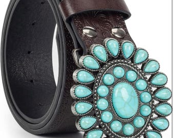 Western-Cowgir-PU-Leather-Belts Vintage-Engraved-Floral-Cowboy-Belt Adjustable Men Women Country-Belt