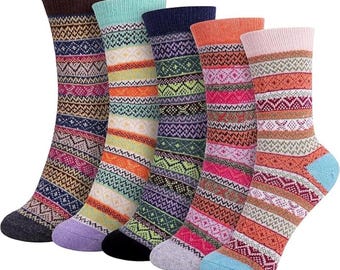 Crew Socks - Vintage Pattern, Cozy Winter (5 Pairs)