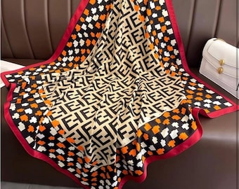 Geometric Patterned Silk like Scarf - Red, Black, Cream bandana