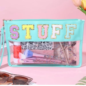 Clear Snack Bag: Chenille Varsity Letter Patch, Waterproof Cosmetic Tote